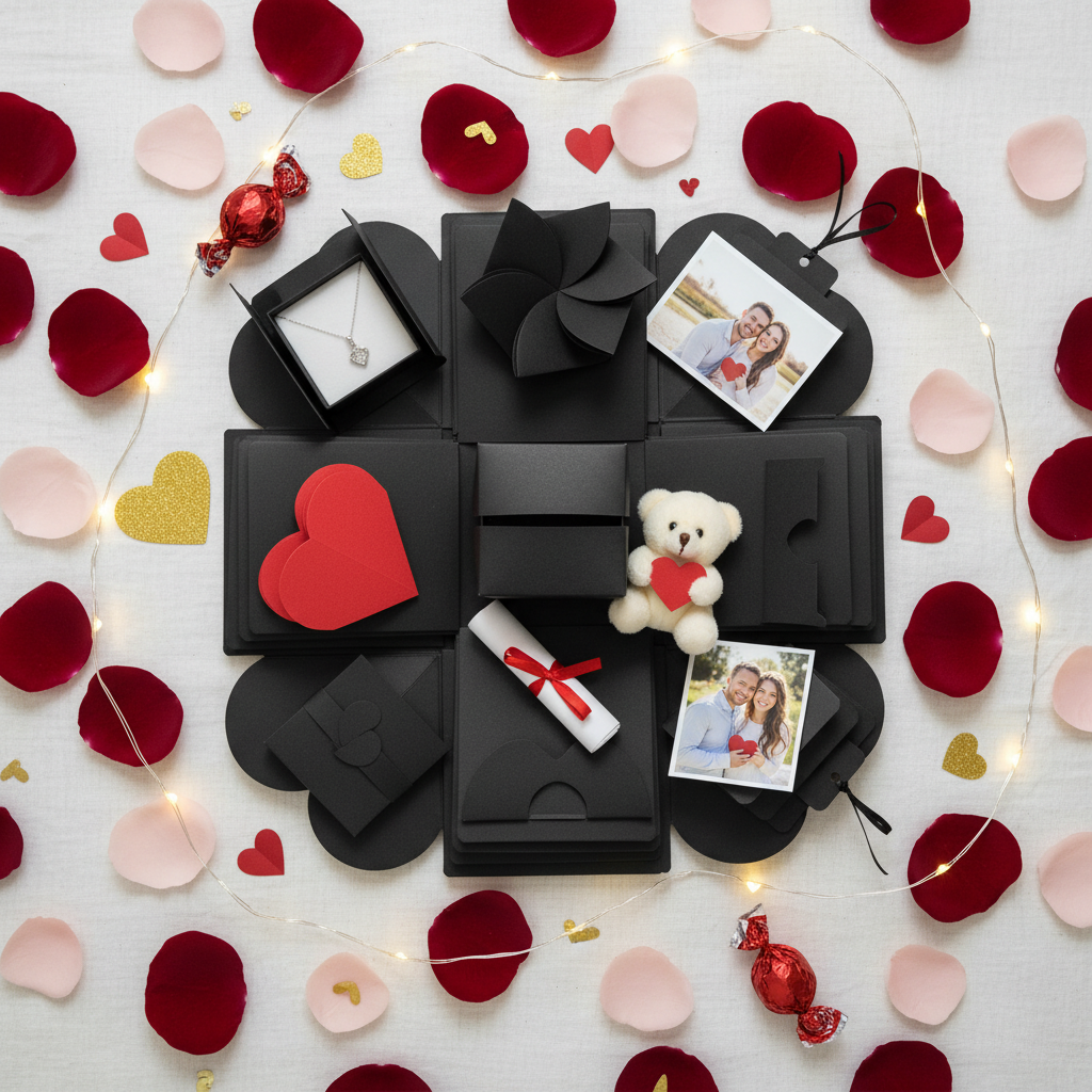 Flat lay with Valentine's props