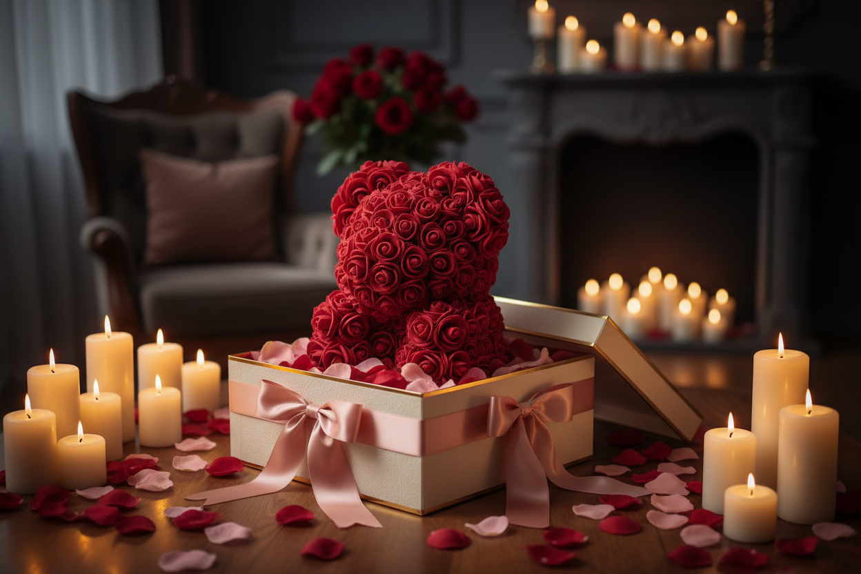 Rose bear romantic gift presentation